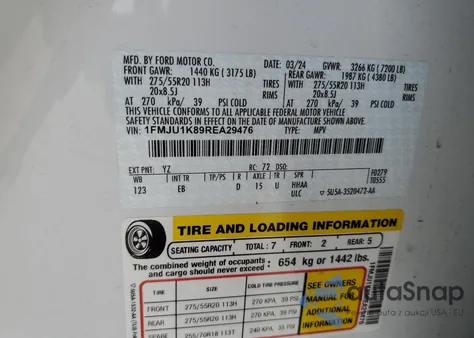 2024 Ford Expedition Limited z USA, uszkodzony, nr VIN 1FMJU1K89REA29476